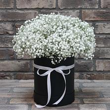 Цветочная композиция из Гипсофила в шляпной коробке в Остров
